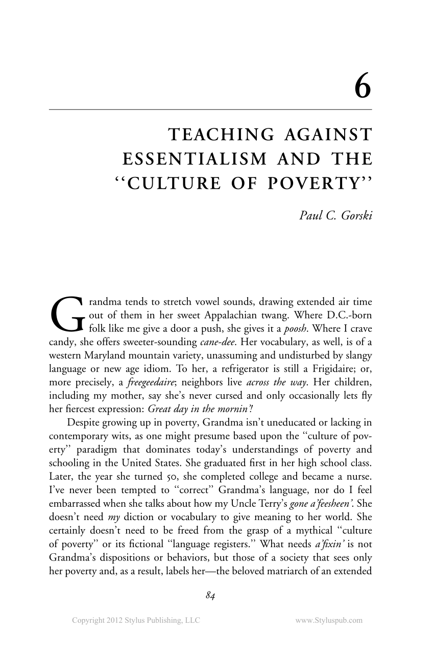 research papers on culture of poverty