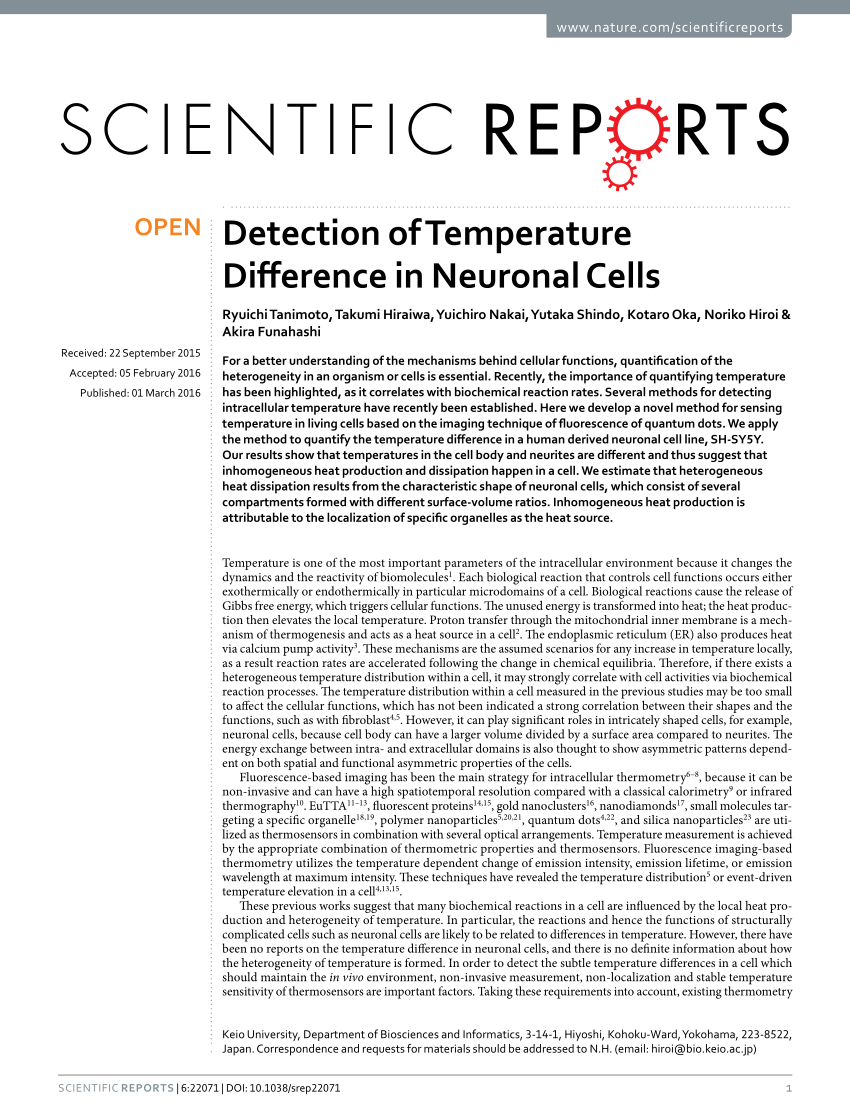 PDF Detection of Temperature Difference in Neuronal Cells