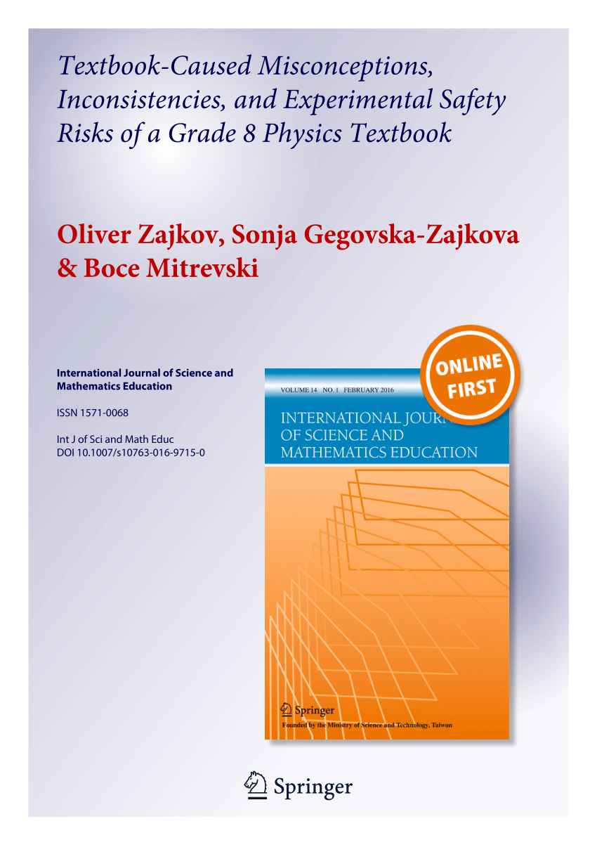 Pdf Textbook Caused Misconceptions Inconsistencies And Experimental Safety Risks Of A Grade 8 Physics Textbook