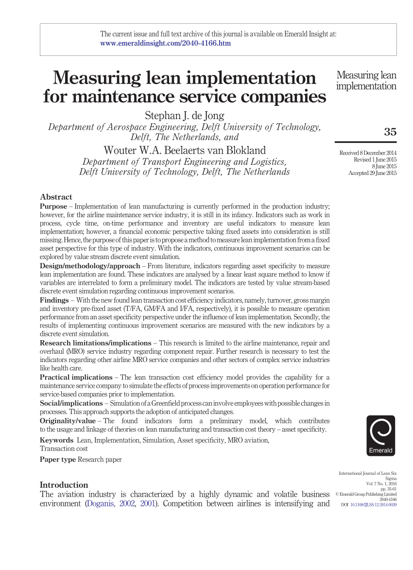 (PDF) Measuring lean implementation for maintenance service companies ...