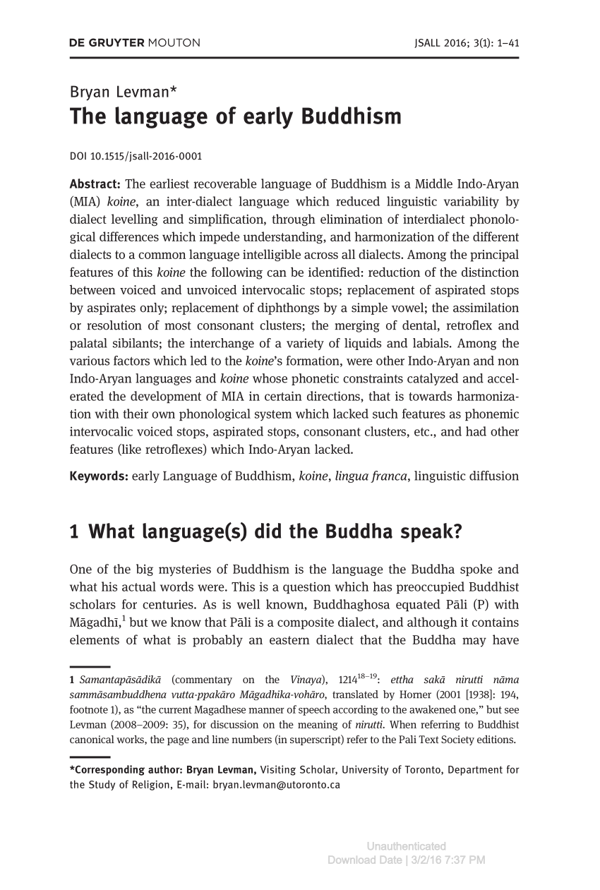 Pdf The Language Of Early Buddhism
