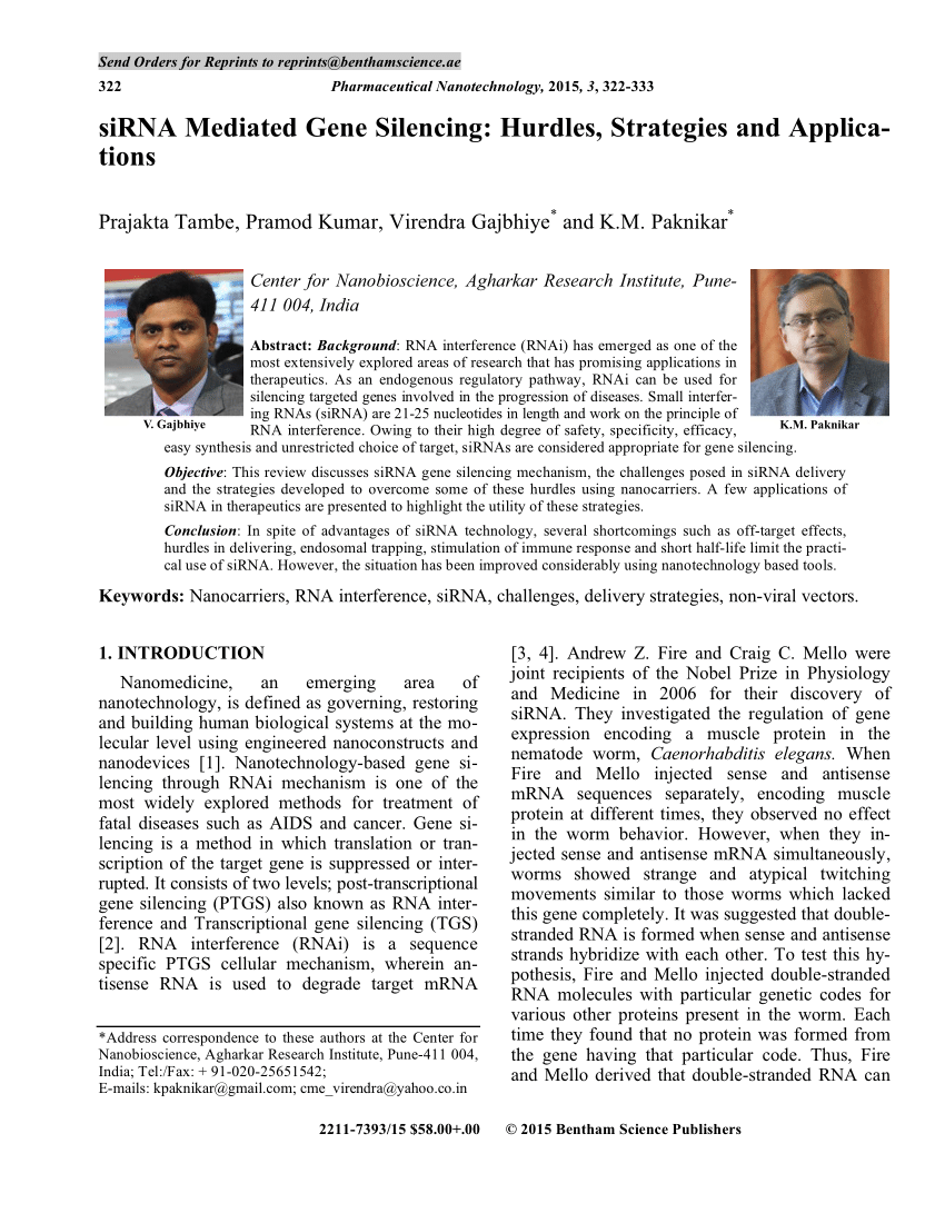 PDF) SiRNA Mediated Gene Silencing: Hurdles, Strategies and Applications