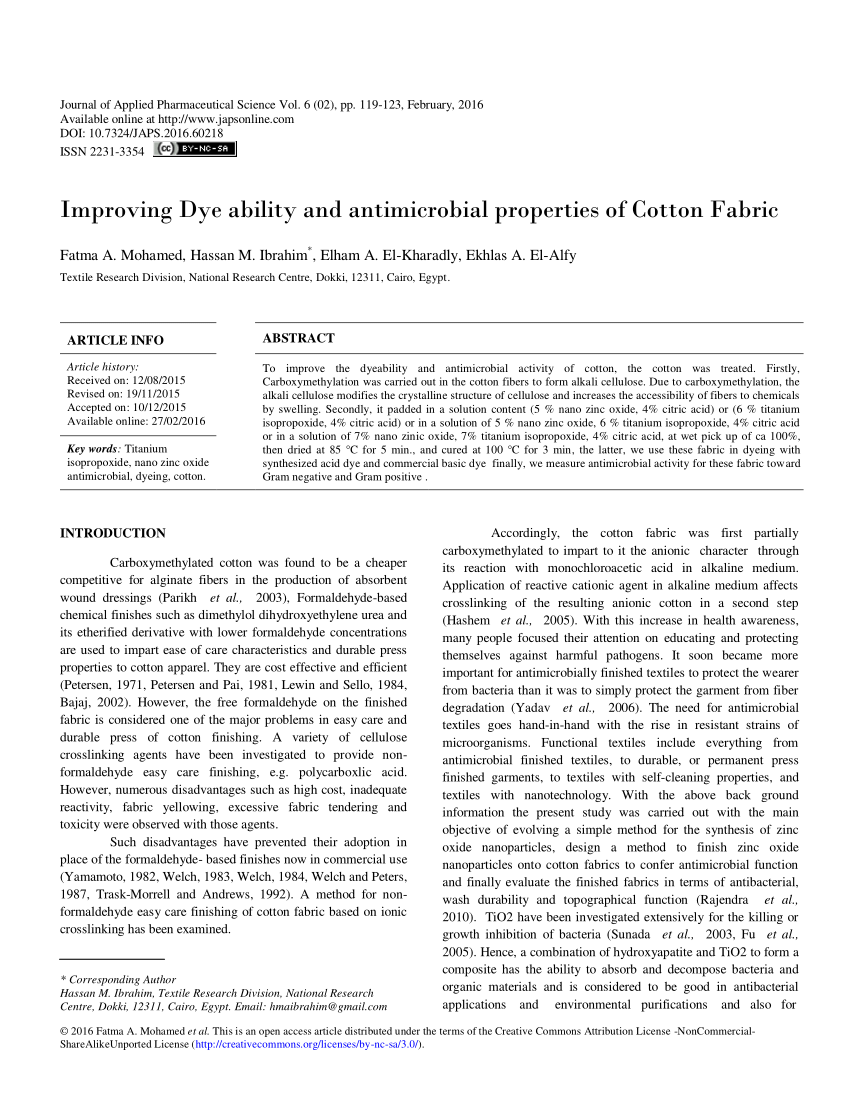 PDF) Improving Dye ability and antimicrobial properties of Cotton Fabric