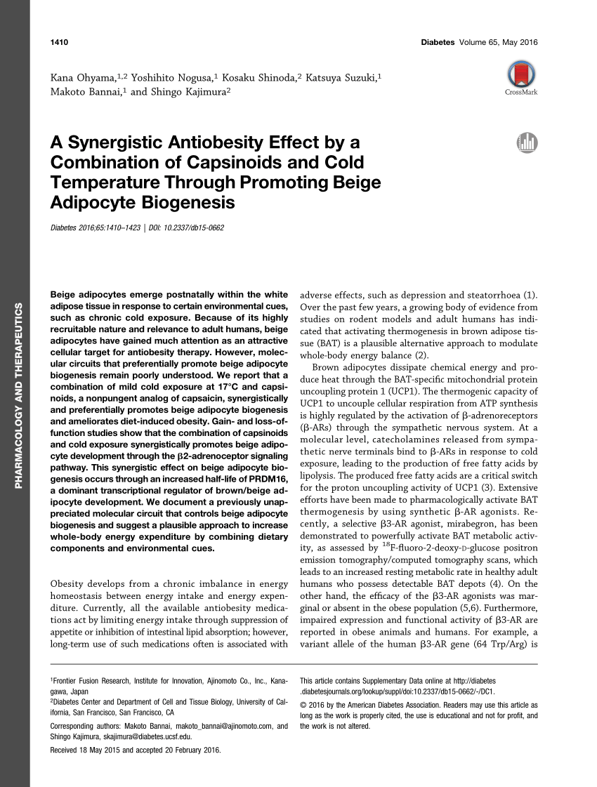 (PDF) A Synergistic Antiobesity Effect by a Combination of Capsinoids Sns-Brigh10