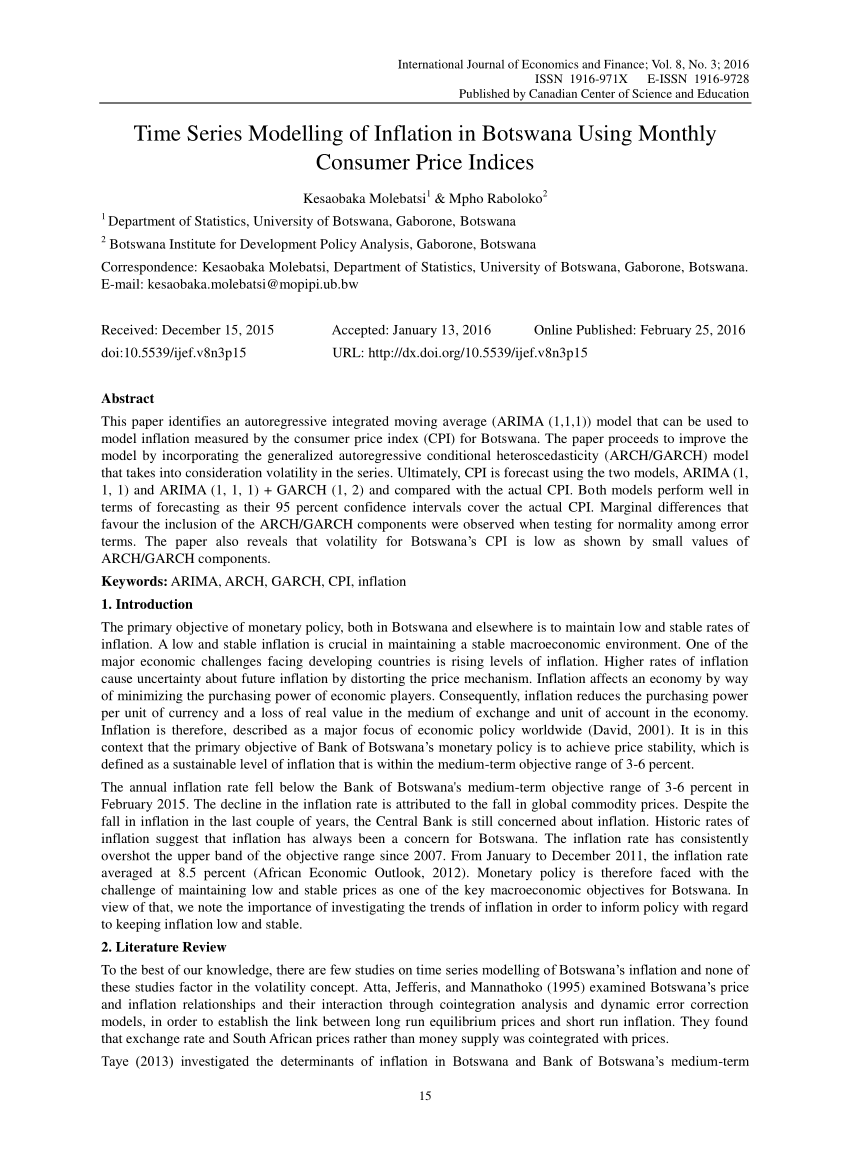 (PDF) Time Series Modelling of Inflation in Botswana Using Monthly