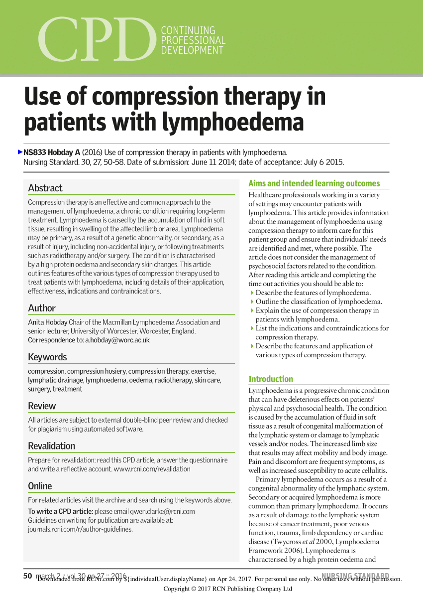 Lymphoedema - Compression - Indications & treatment