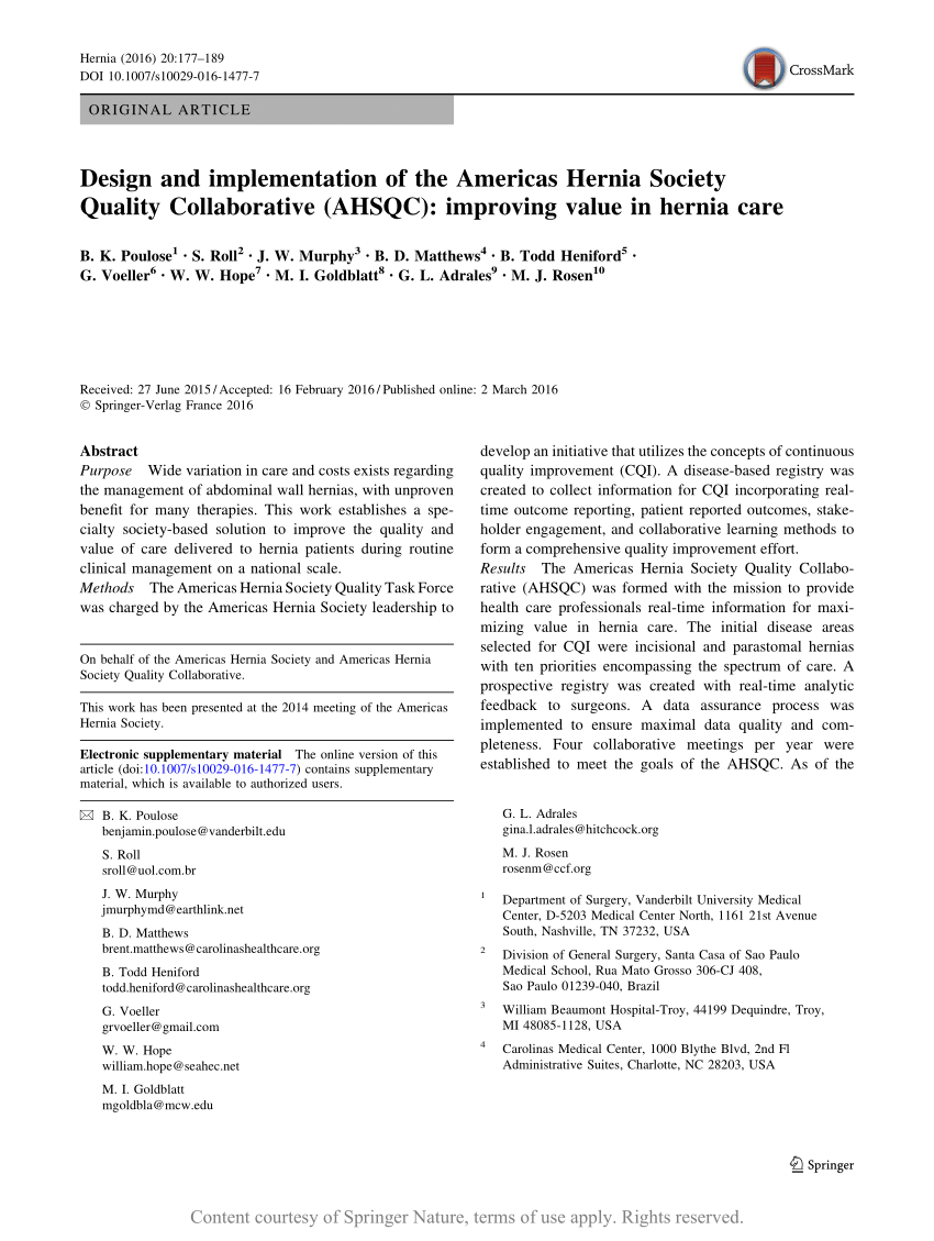 Design and implementation of the Americas Hernia Society Quality