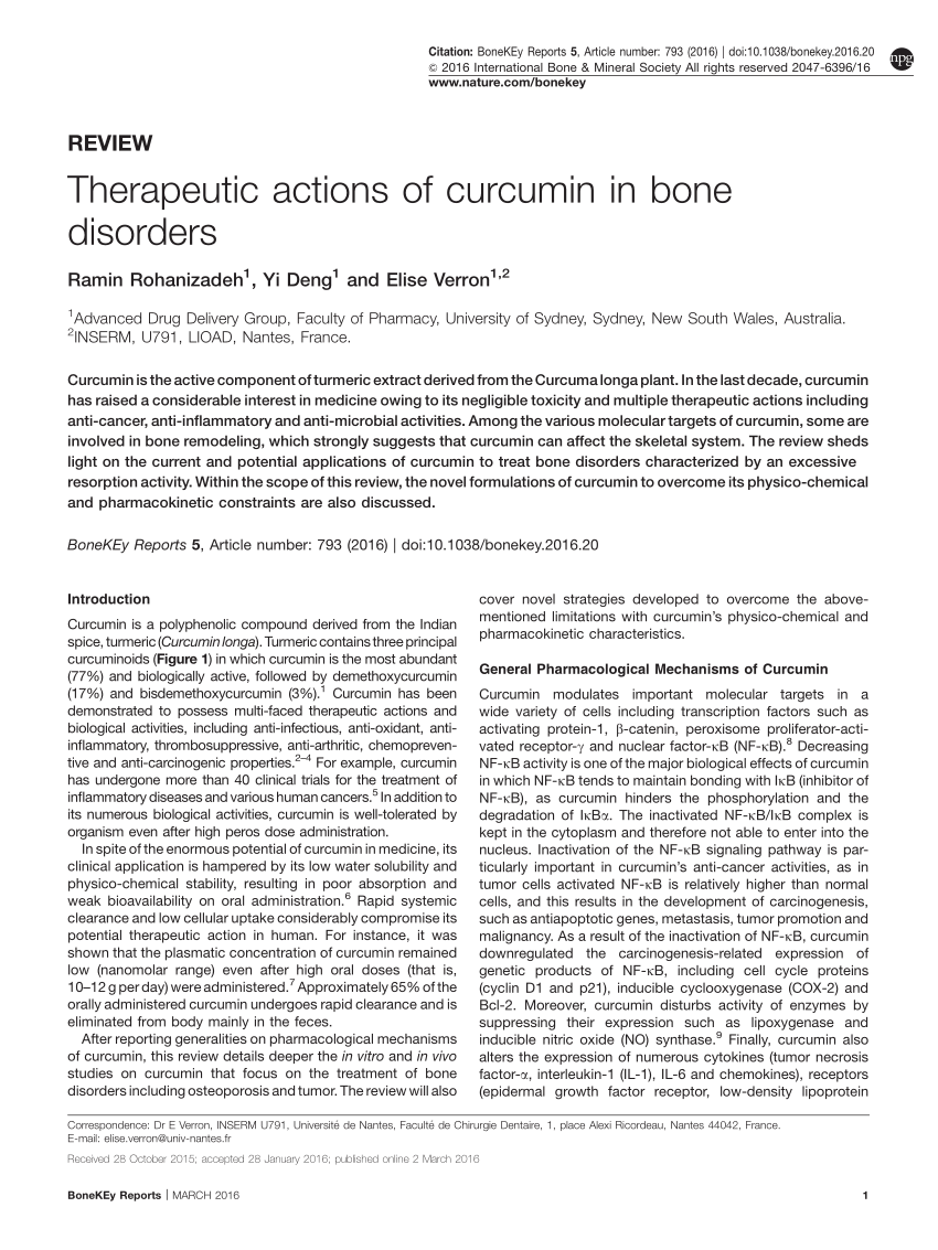 PDF) Therapeutic actions of curcumin in bone disorders