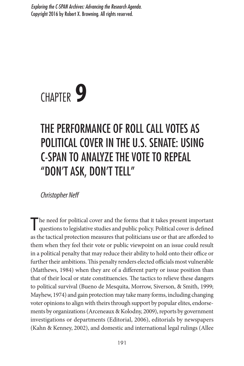 (PDF) The Performance of Roll Call Votes as Political Cover in the U.S