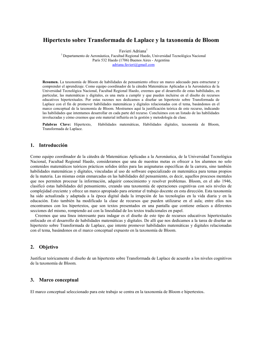 Guante diversión A la verdad PDF) Hipertexto sobre Transformada de Laplace y la taxonomía de Bloom