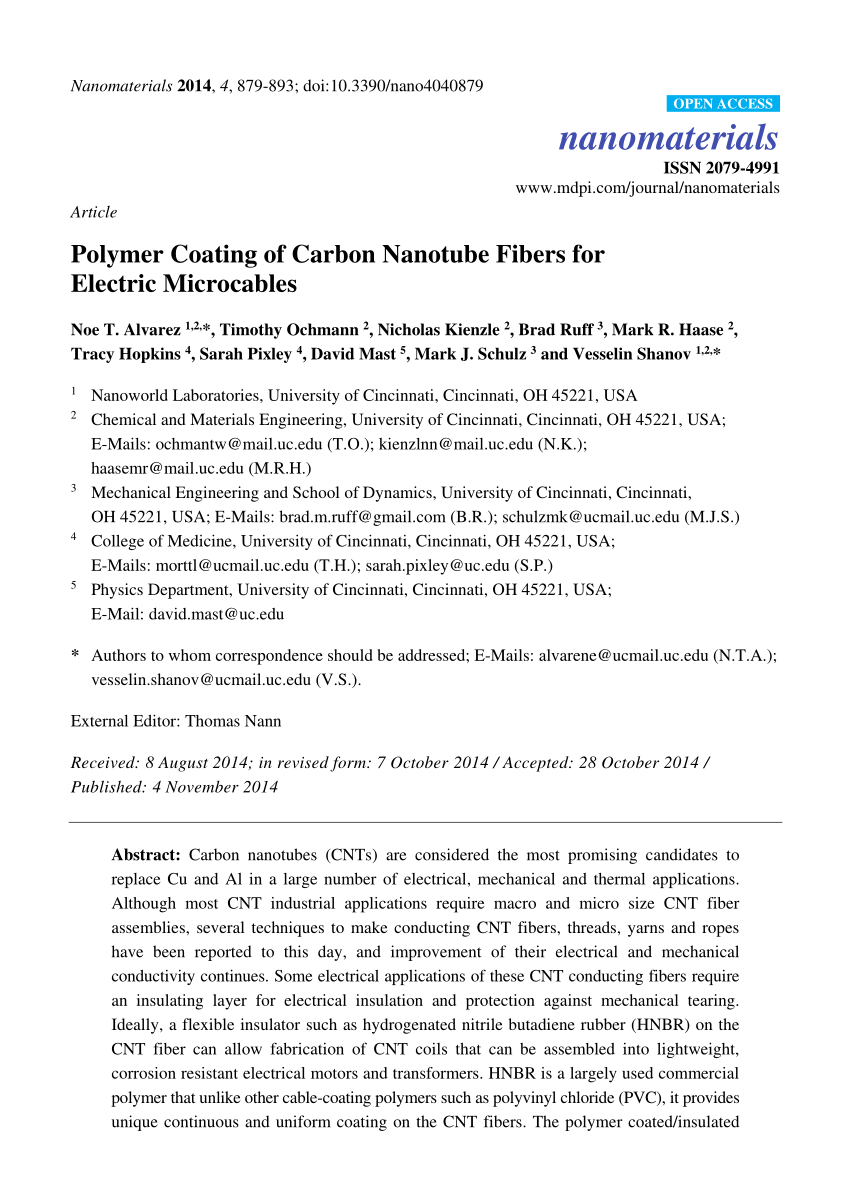 Pdf Polymer Coating Of Carbon Nanotube Fibers For Electric Microcables