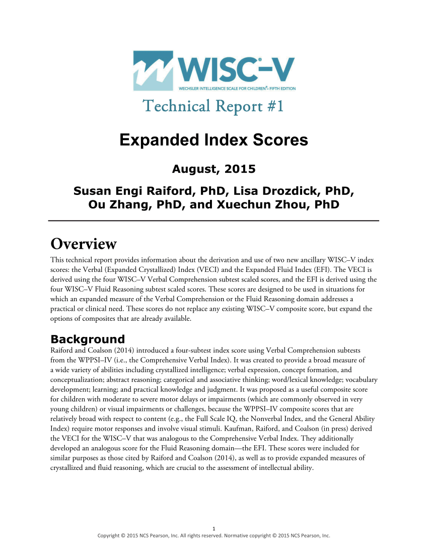 PDF) Expanded Index Scores Pertaining To Wppsi Iv Report Template