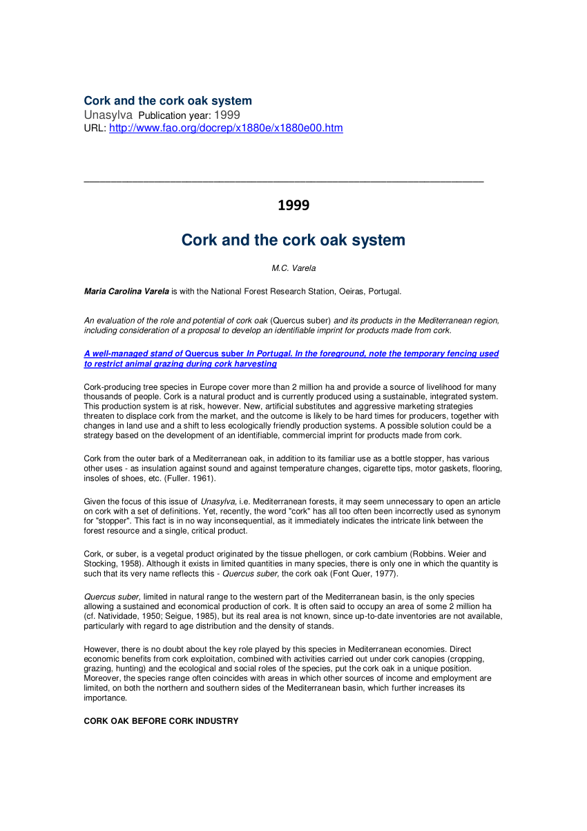 Pdf Cork And The Cork Oak System
