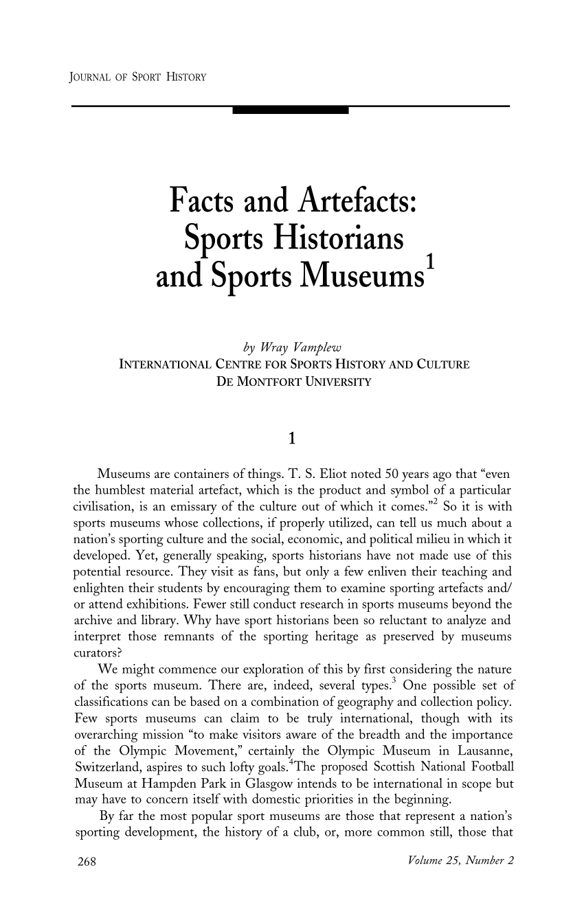 Pdf Facts And Artefacts Sports Historians And Sports Museums