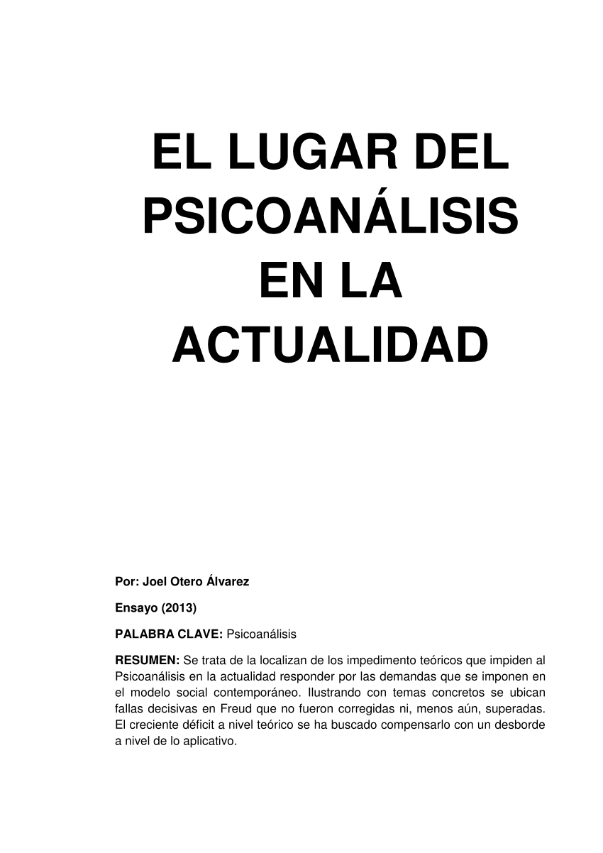 PDF) EL LUGAR DEL PSICOANÁLISIS EN LA ACTUALIDAD