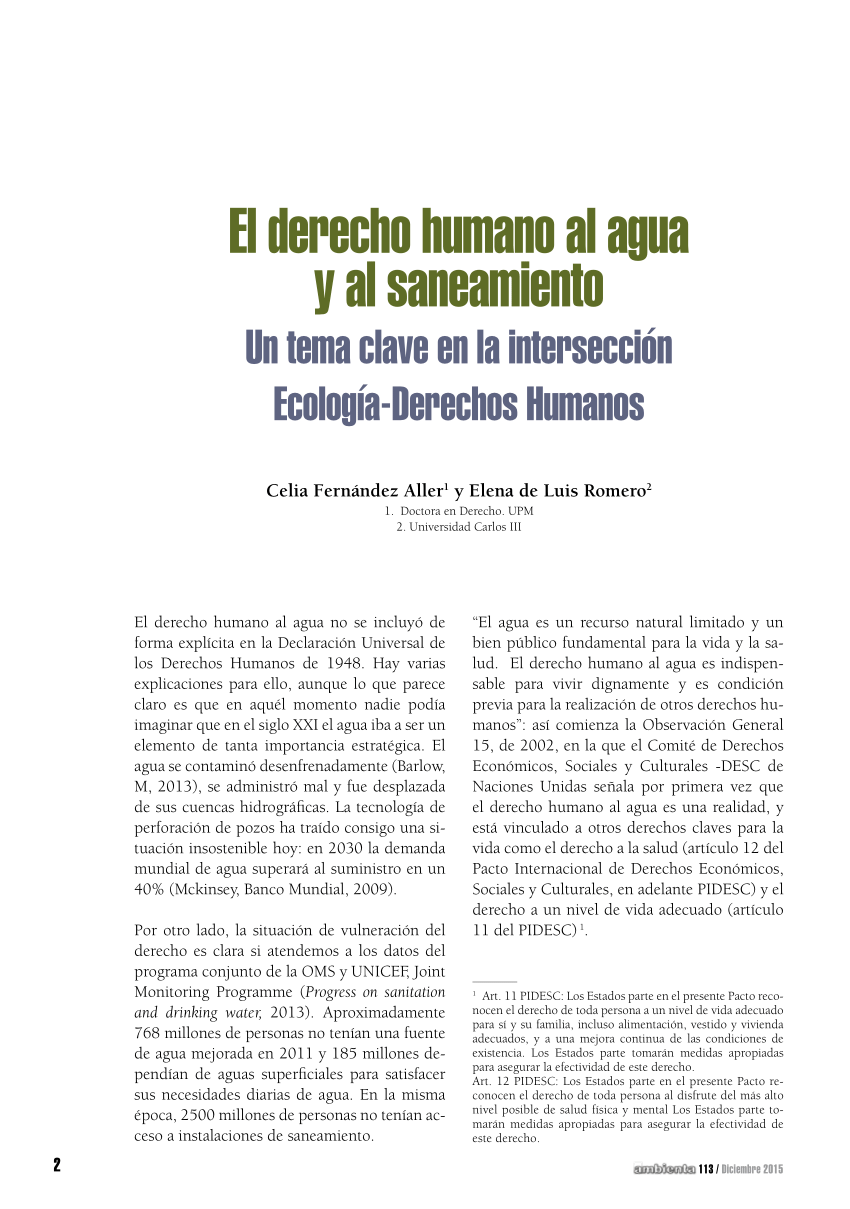 Pdf El Derecho Humano Al Agua Y Al Saneamiento Un Tema Clave En La Intersección Ecología Y 0639