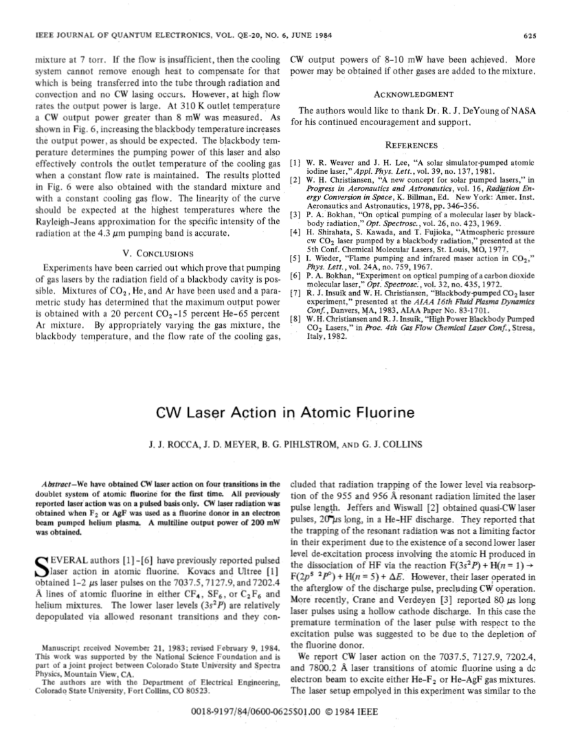 Pdf Cw Laser Action In Atomic Fluorine