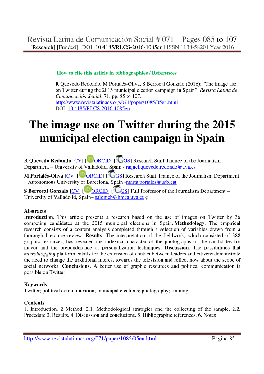 Pdf The Image Use On Twitter During The 2015 Municipal Election