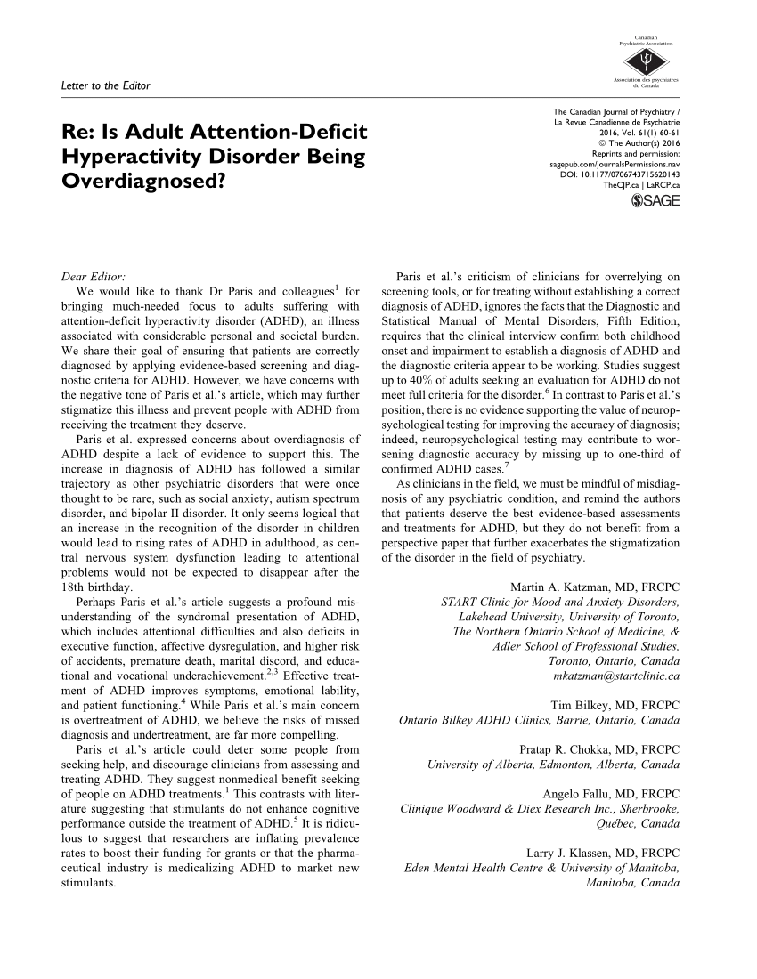 Pdf Re Is Adult Attention Deficit Hyperactivity Disorder Being
