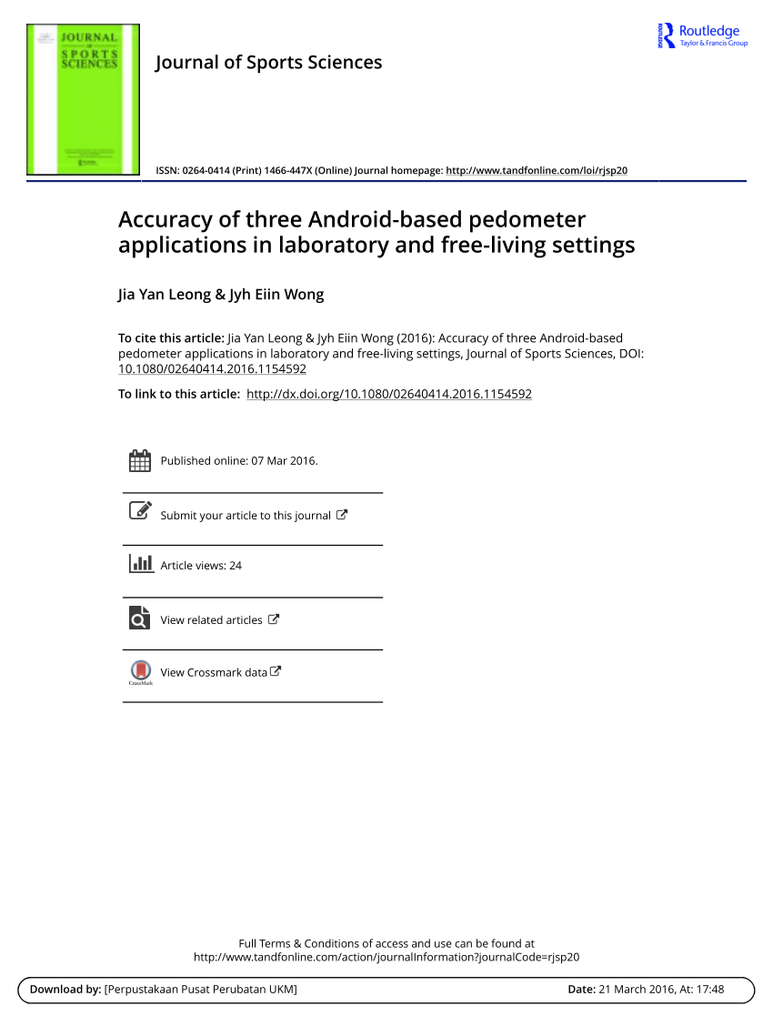 Pdf Accuracy Of Three Android Based Pedometer Applications In Laboratory And Free Living Settings