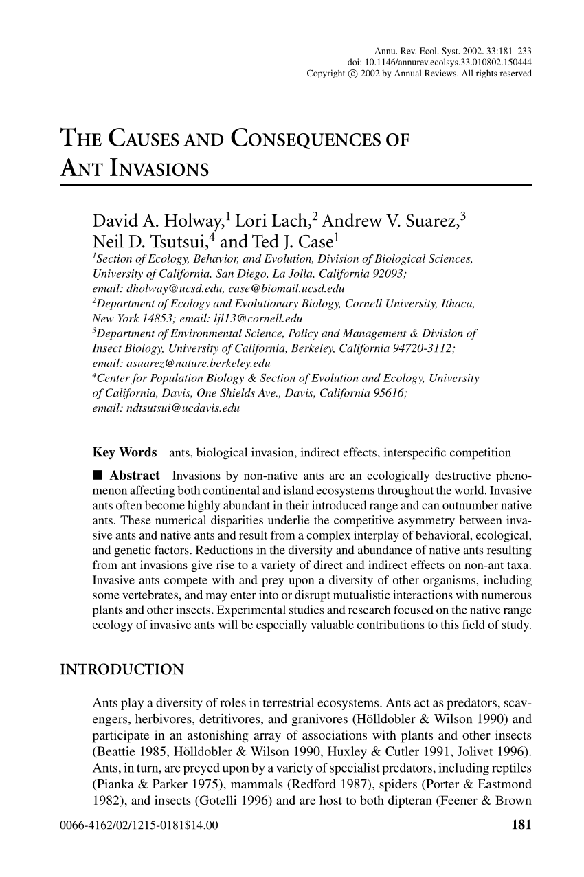 Pdf The Causes And Consequences Of Ant Invasions