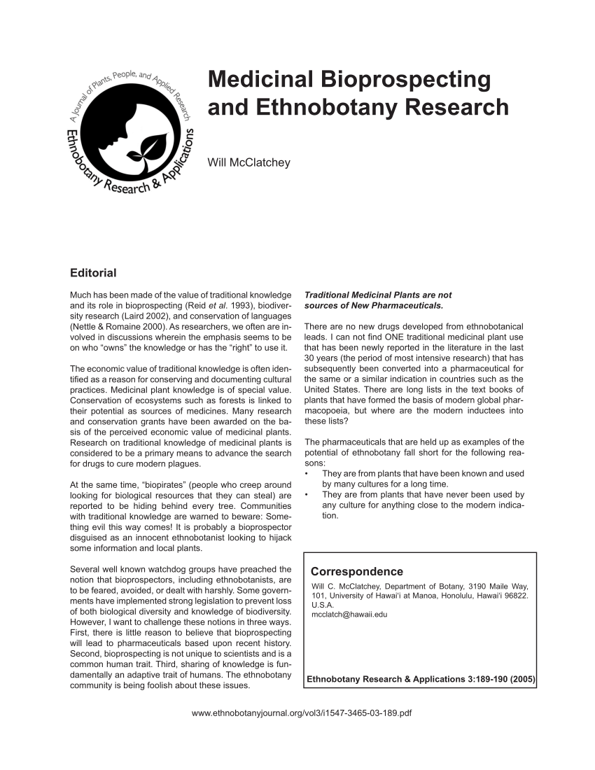 ethnobotany research and applications