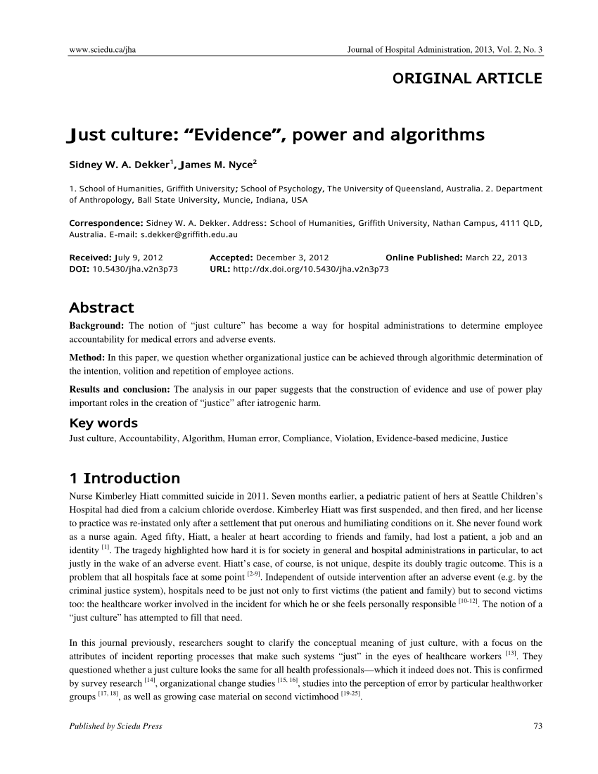 Pdf Just Culture Evidence Power And Algorithms