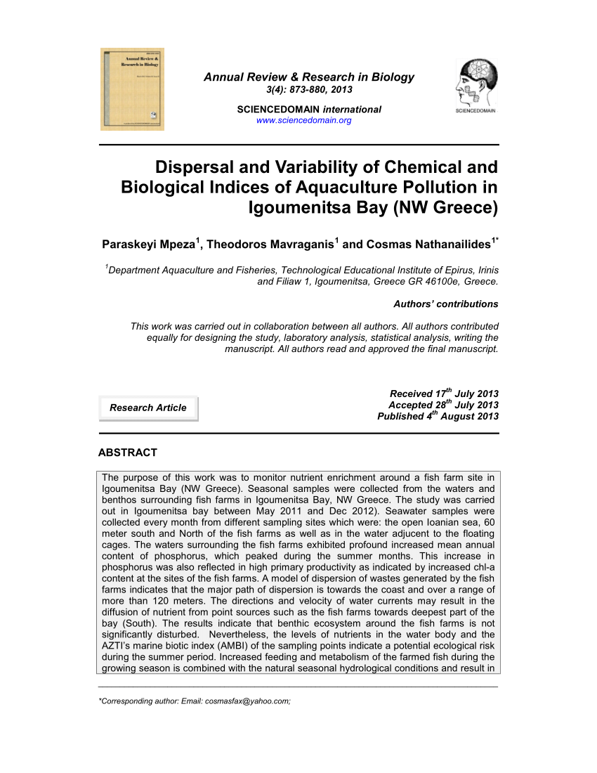 PDF) Dispersal and Variability of Chemical and Biological Indices 
