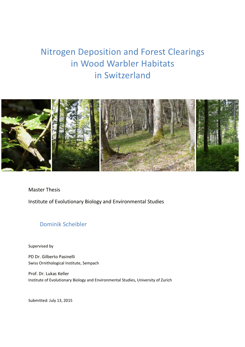 Pdf Nitrogen Deposition And Forest Clearings In Wood Warbler Habitats In Switzerland