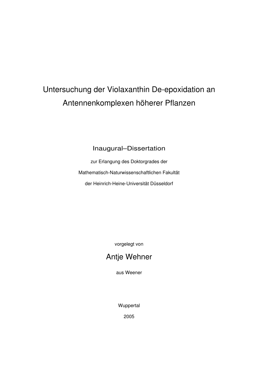 PDF Untersuchung der Violaxanthin De epoxidation an Antennenkomplexen höherer Pflanzen