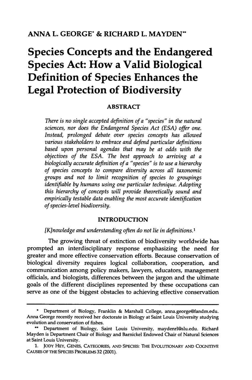 pdf) species concepts and the endangered species act: how a valid