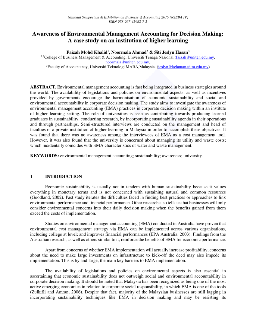 management accounting and decision making case study