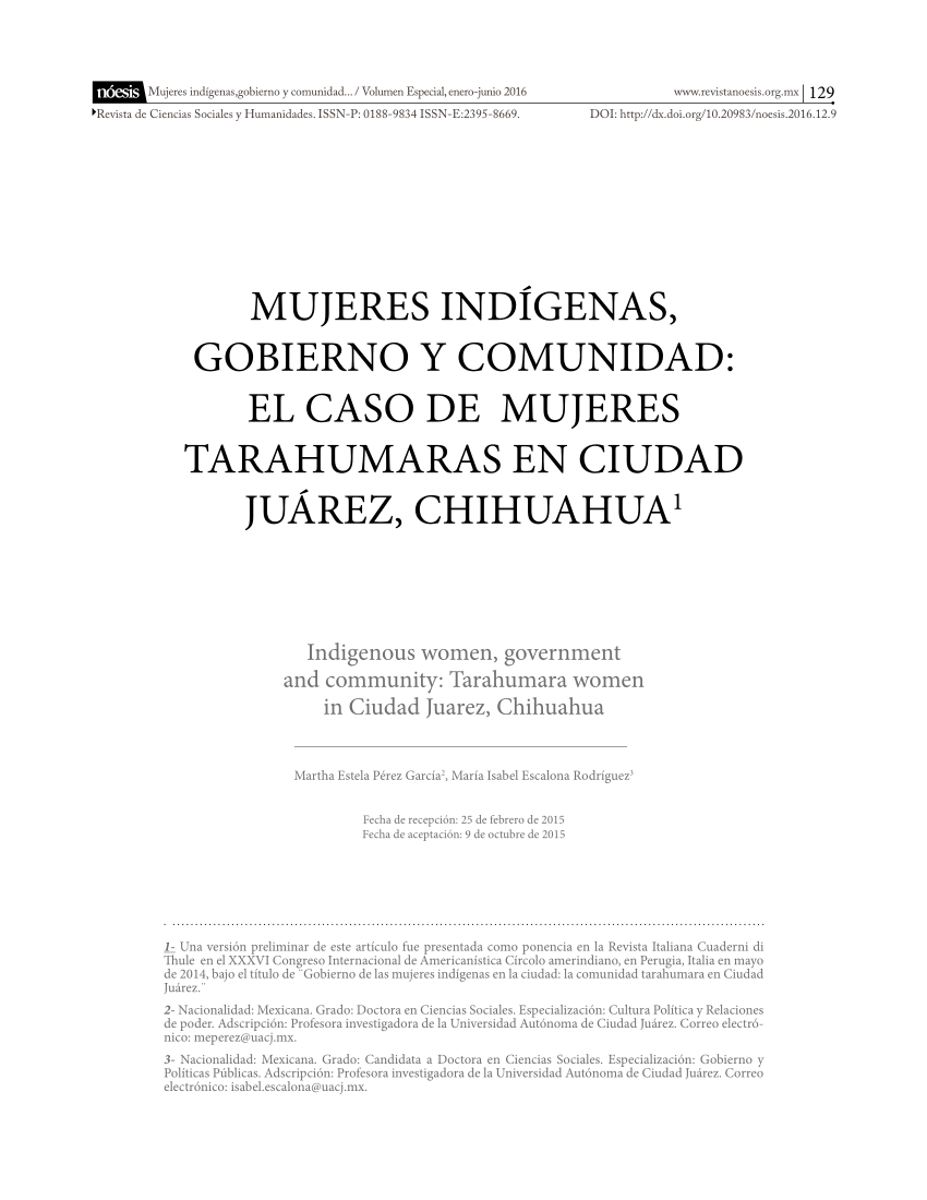 Pdf Mujeres Indigenas Gobierno Y Comunidad El Caso De Mujeres Tarahumaras En Ciudad Juarez Chihuahua