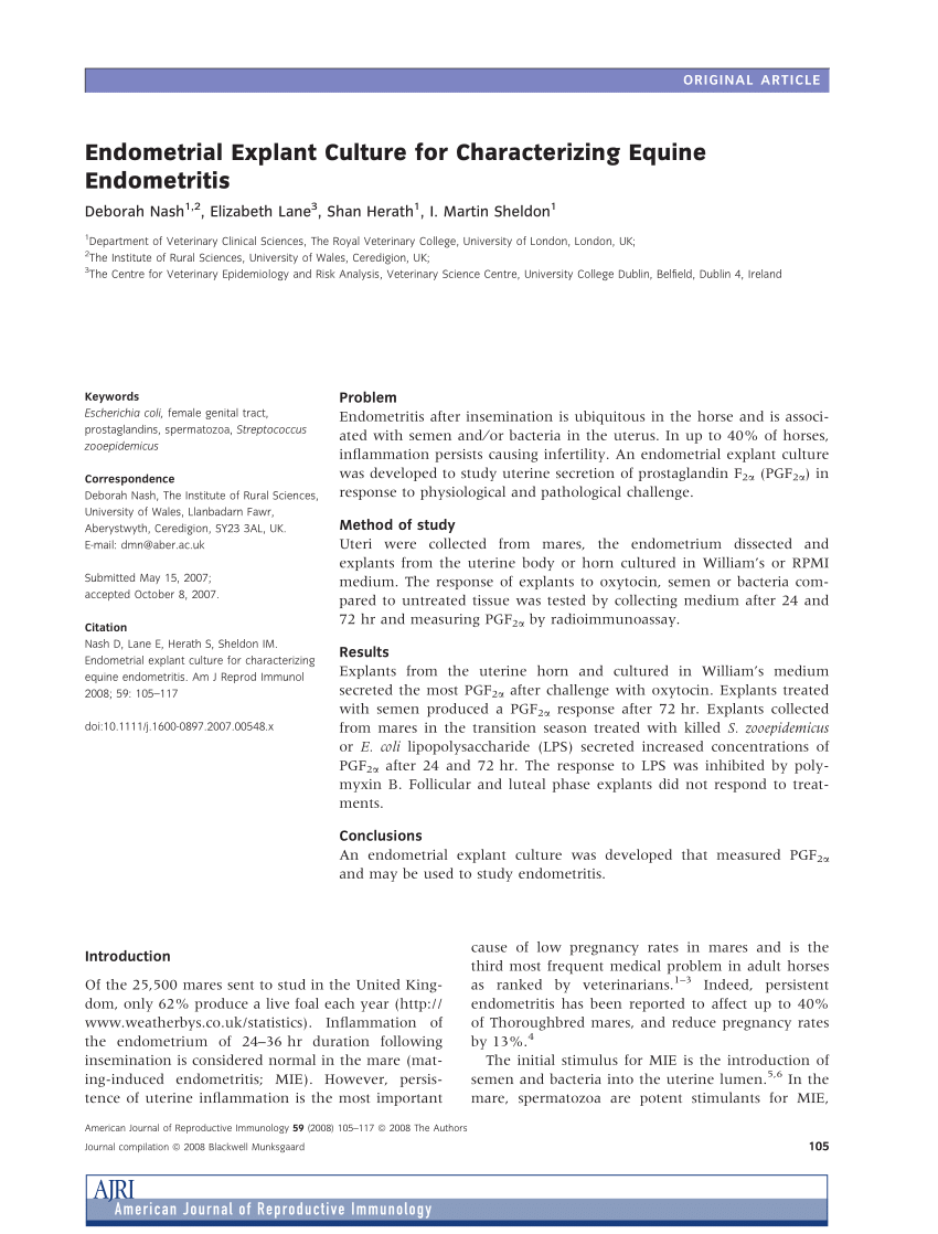 Pdf Endometrial Explant Culture For Characterising Equine Endometritis