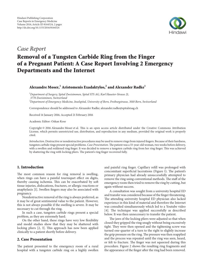 (PDF) Removal of a Tungsten Carbide Ring from the Finger of a Pregnant  Patient: A Case Report Involving 2 Emergency Departments and the Internet