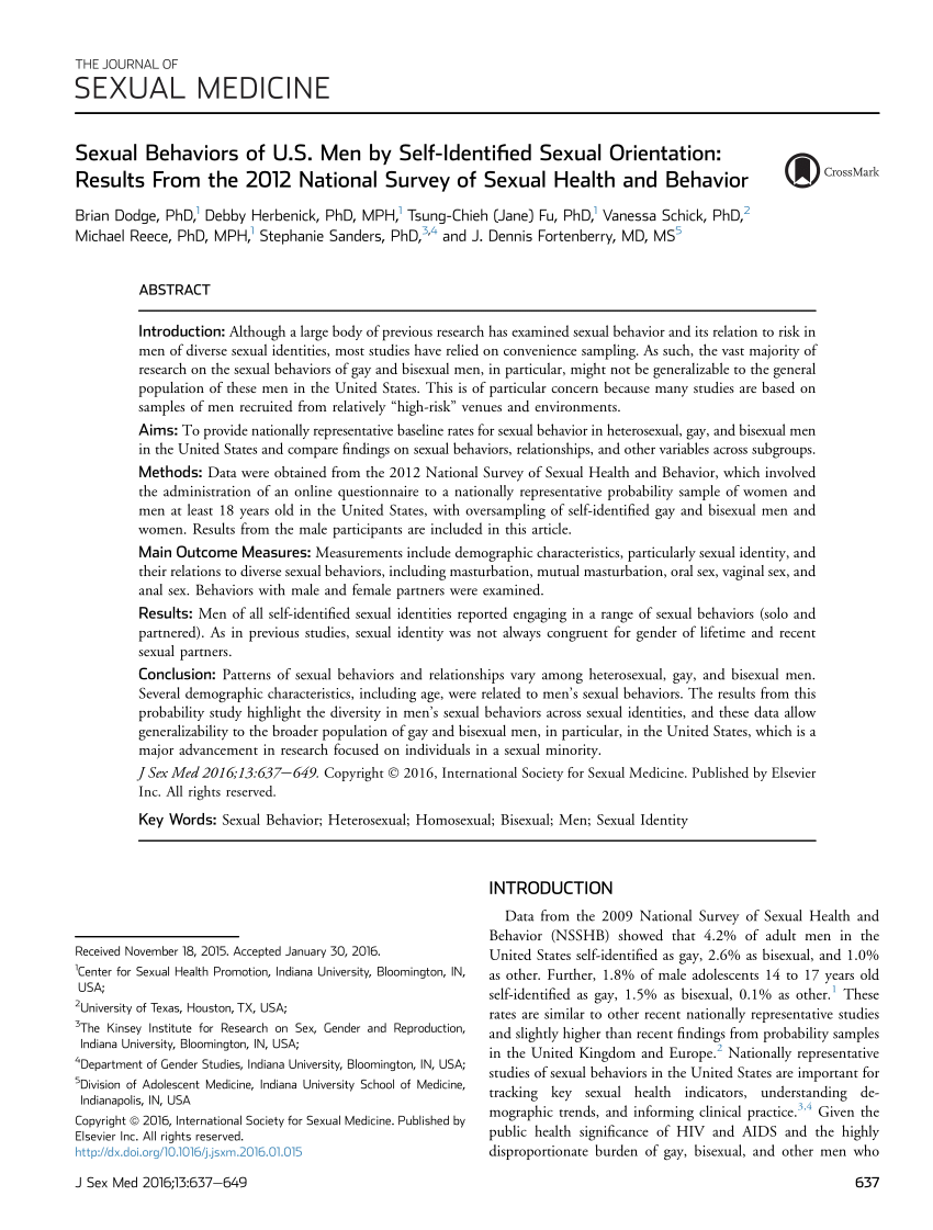 PDF Sexual Behaviors of U.S. Men by Self Identified Sexual