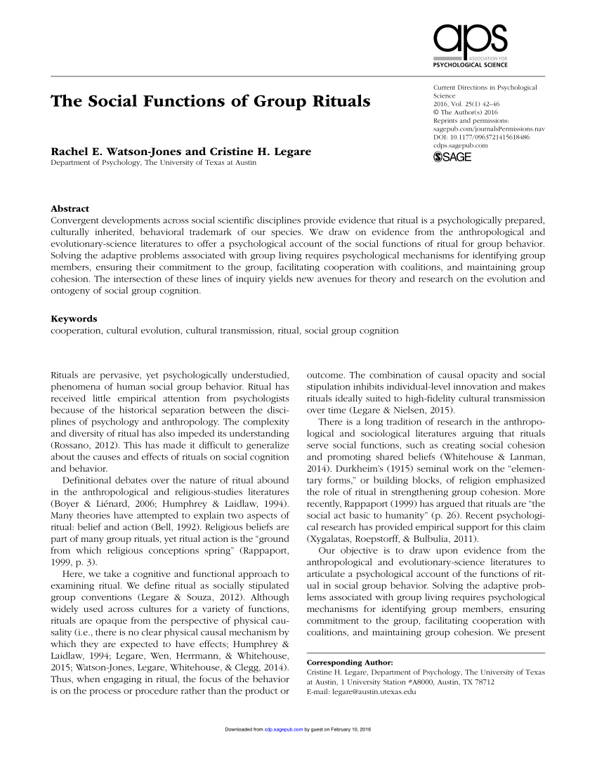 PDF) The functions of ritual in social groups