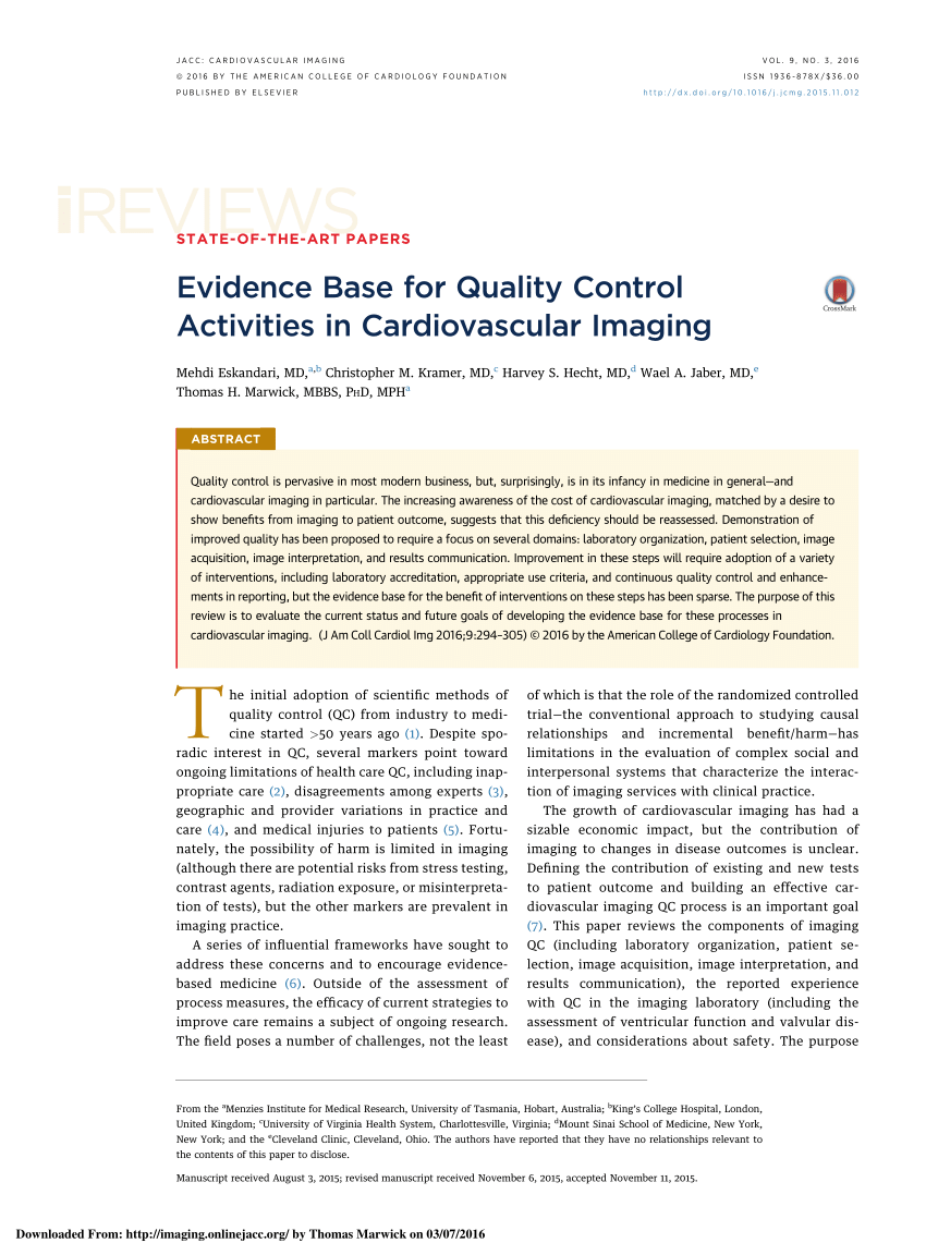 Pdf Evidence Base For Quality Control Activities In Cardiovascular Imaging