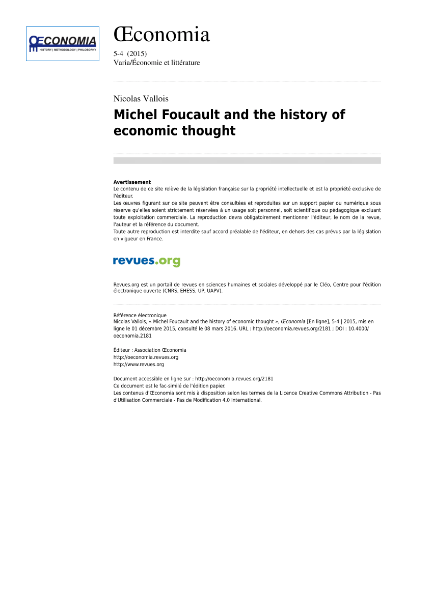 Pdf Michel Foucault And The History Of Economic Thought