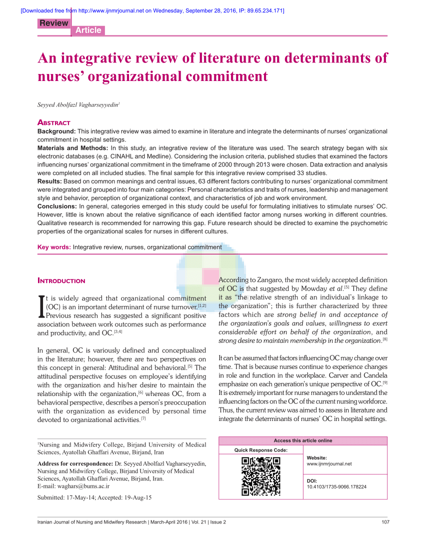 organizational commitment literature review pdf