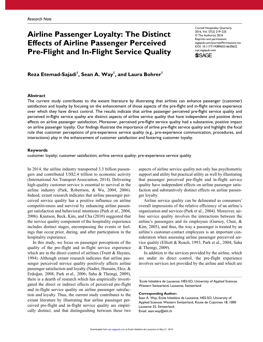 Pdf Airline Passenger Loyalty The Distinct Effects Of Airline Passenger Perceived Pre Flight 7041