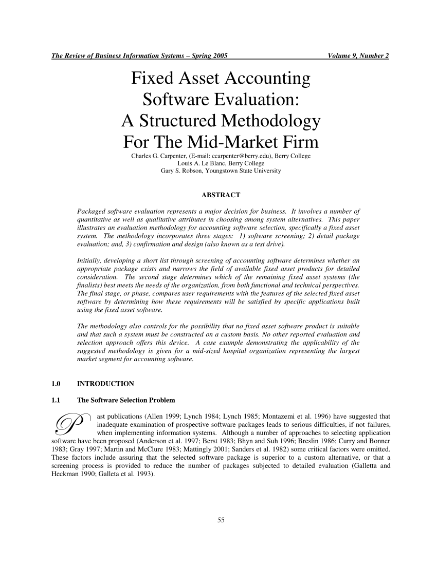 Pdf Fixed Asset Accounting Software Evaluation A Structured Methodology For The Mid Market Firm