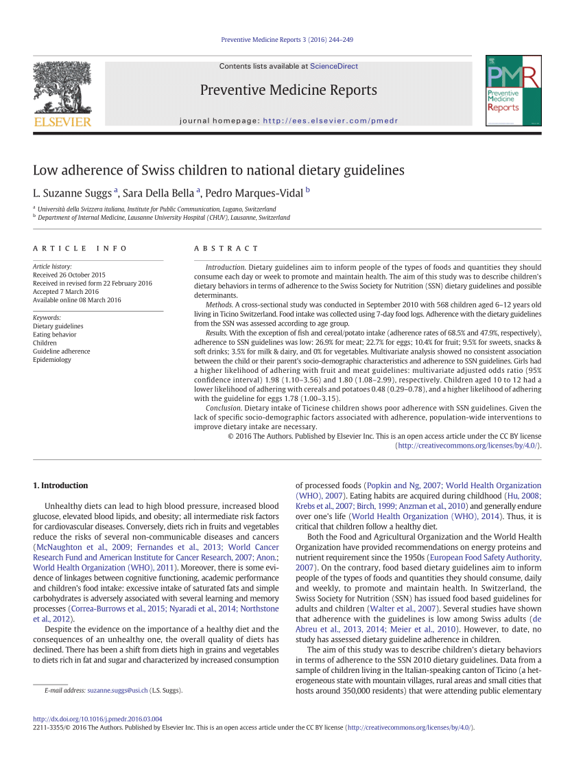 PDF) Low adherence of Swiss children to national dietary guidelines