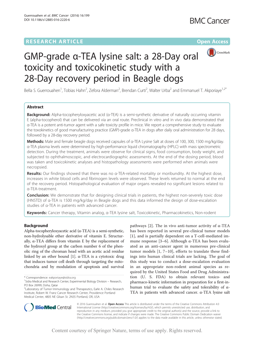 Pdf Gmp Grade A Tea Lysine Salt A 28 Day Oral Toxicity And Toxicokinetic Study With A 28 Day Recovery Period In Beagle Dogs