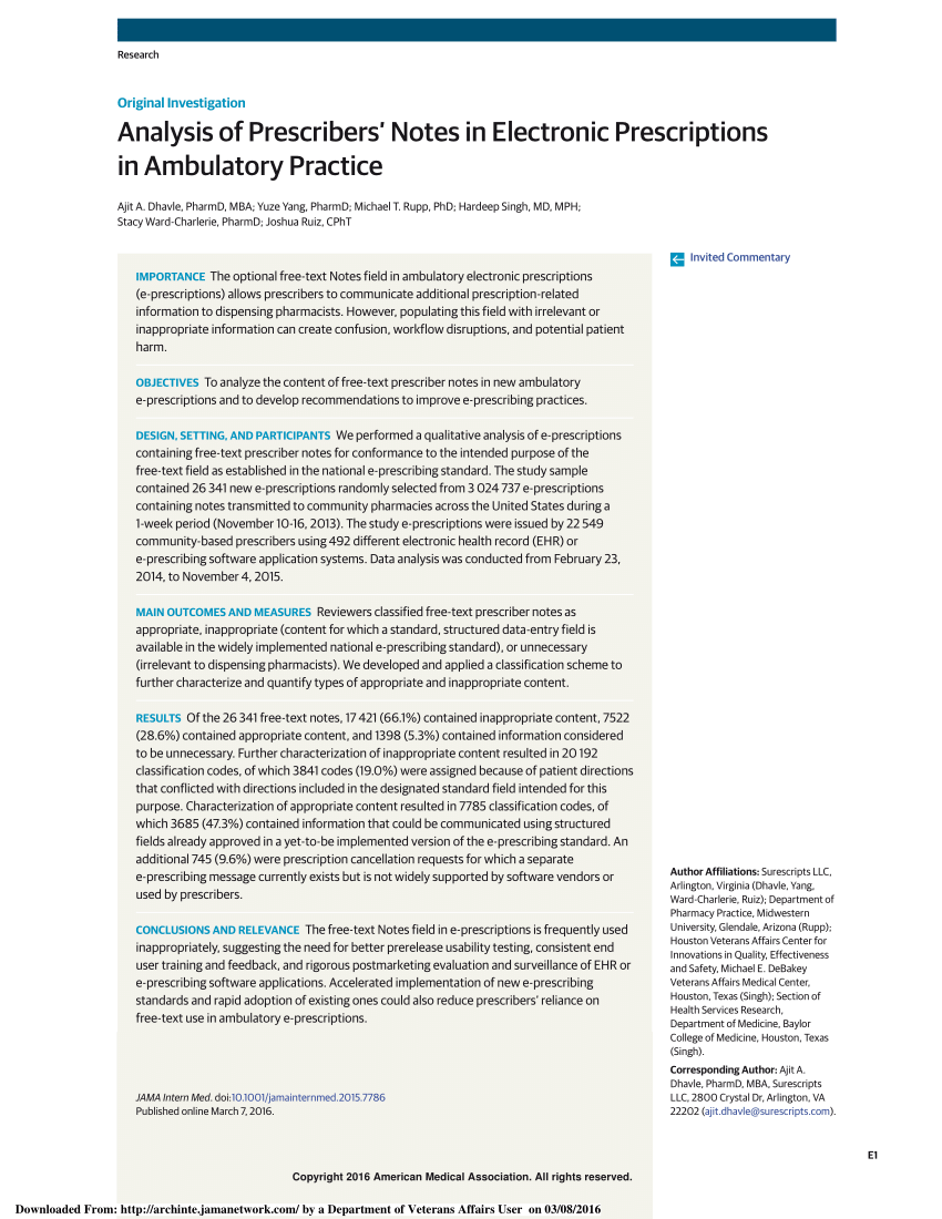Pdf Analysis Of Prescribers Notes In Electronic Prescriptions In Ambulatory Practice