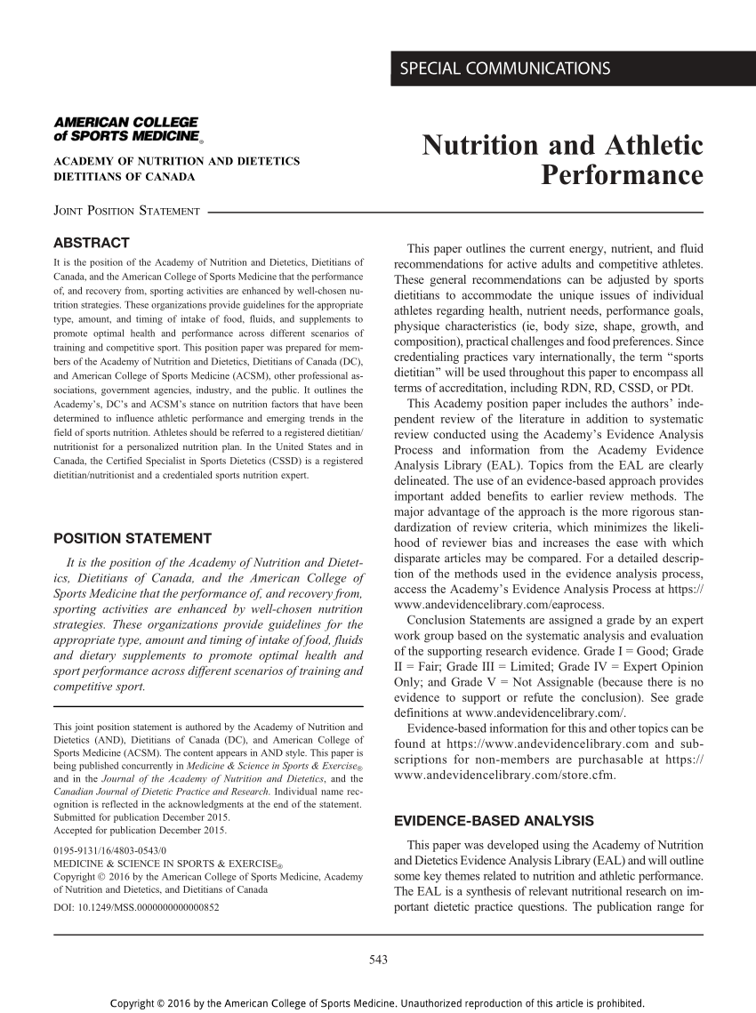 PDF) Nutrition and Athletic Performance
