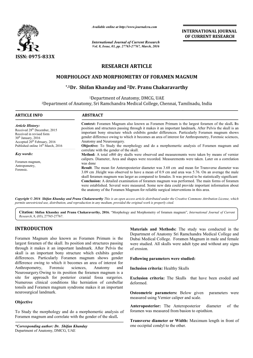 Pdf Morphology And Morphometry Of Foramen Magnum 9631