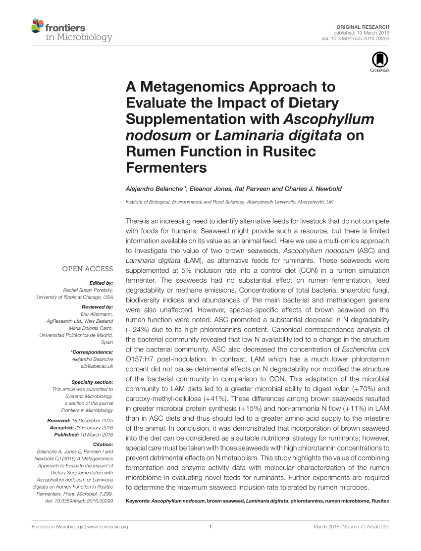 PDF) A Metagenomics Approach to Evaluate the Impact of Dietary ...