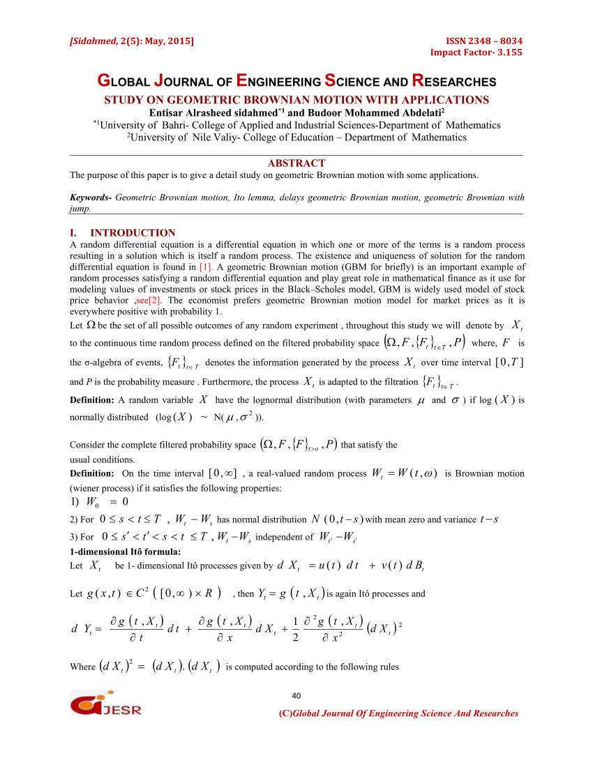Pdf Study On Geometric Brownian Motion With Applications