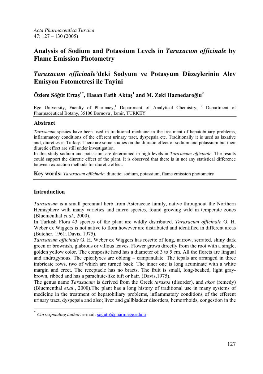 (PDF) Analysis of Sodium and Potassium Levels in Taraxacum officinale ...